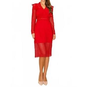 NEW INA FASHION long sleeves lace dress in red
